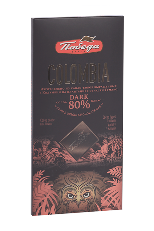 Шоколад Колумбия ДАРК (DARK) 80% какао горький, 90 г, Победа