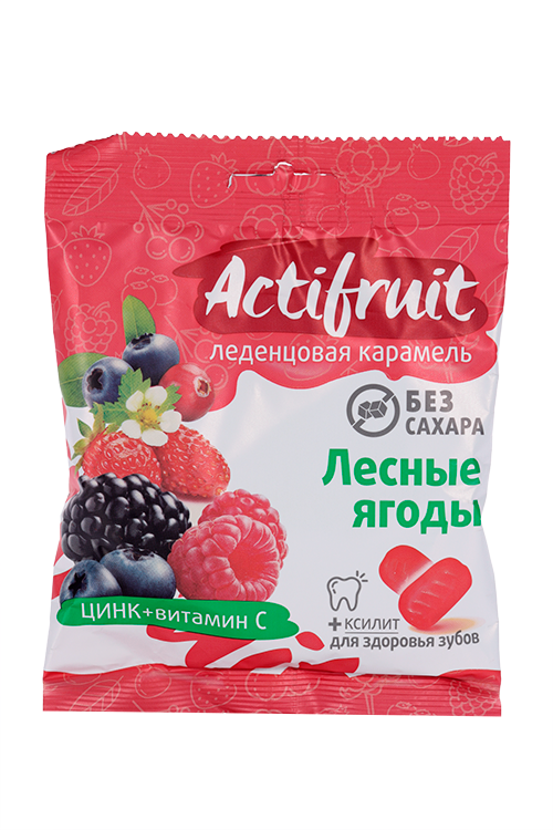 Леденцовая карамель Актифрут Лесные ягоды с вит С/цинком/ксилитом б/сахара, 60 г