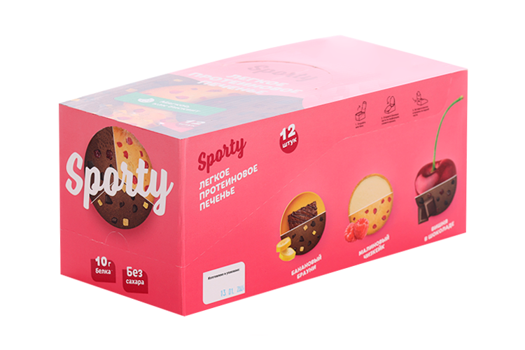 Протеиновое печенье Sporty Protein Light Банановый брауни, 40 г, 12 шт