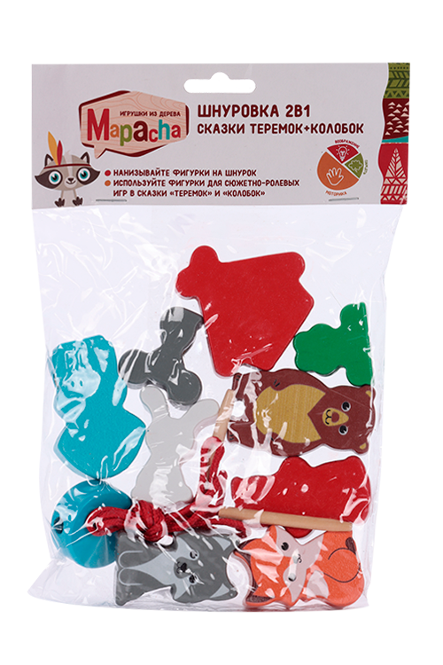 Игрушка Mapacha Шнуровка 2в1 Сказки Теремок+Колобок деревянная