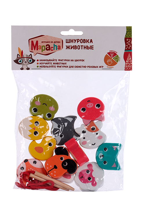 Игрушка Mapacha Шнуровка Животные деревянная