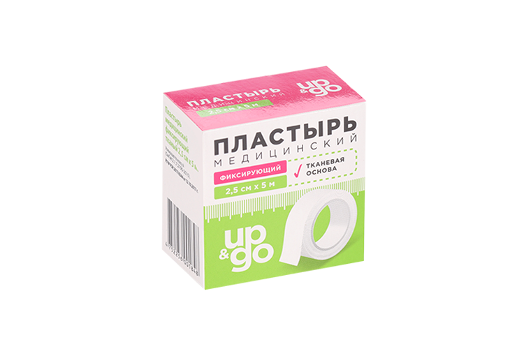 Пластырь UP&GO медицинский фиксирующий тканый 2,5см х500см