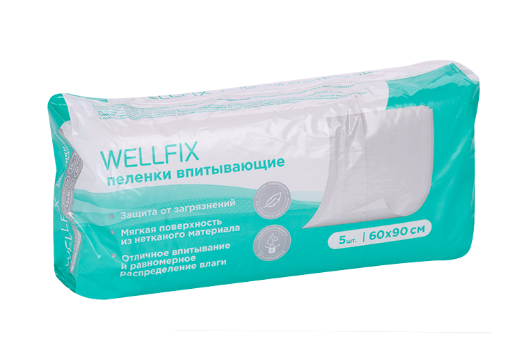 Пеленки Wellfix медицинские впитывающ однораз 60х90 см, 5 шт
