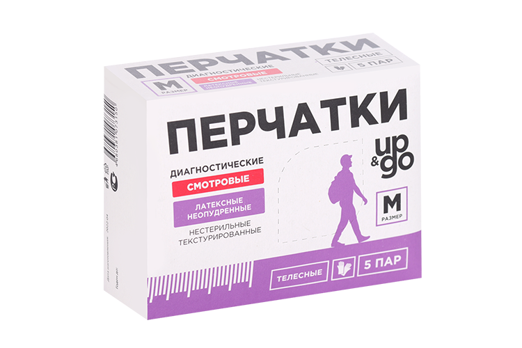 Перчатки UP&GO смотровые латекс н/опудр н/стер текстур р M, 5 шт