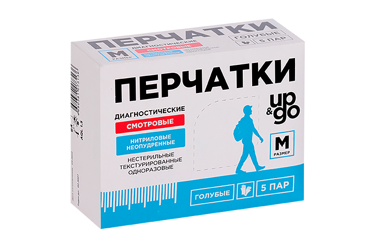 Перчатки UP&GO смотровые нитрил н/опудр н/стер текстур р M, 5 шт