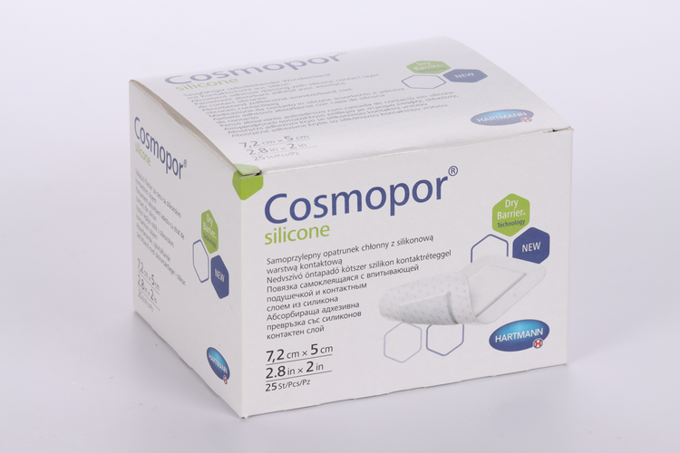 Повязка Cosmopor silicone с контактным слоем из силикона пластырный тип 7.2х5 см, 25 шт