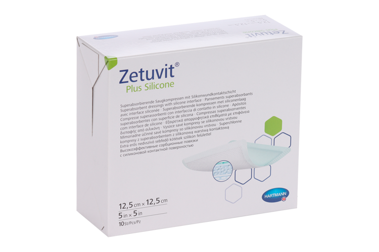 Повязка Zetuvit Plus Silicone суперабсорб с контакт слоем из силик стерил 12.5х12.5 см, 10 шт