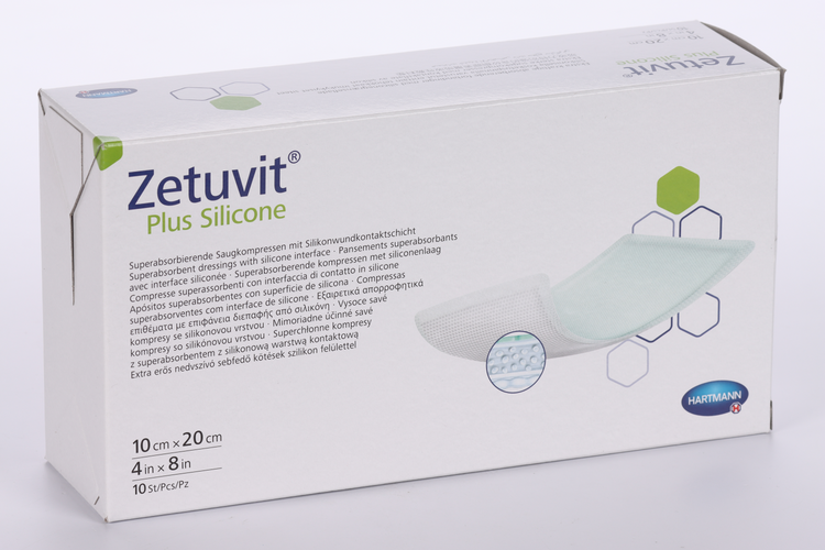Повязка Zetuvit Plus Silicone стер суперабсорб с контакт слоем из силикона 10х20 см, 10 шт