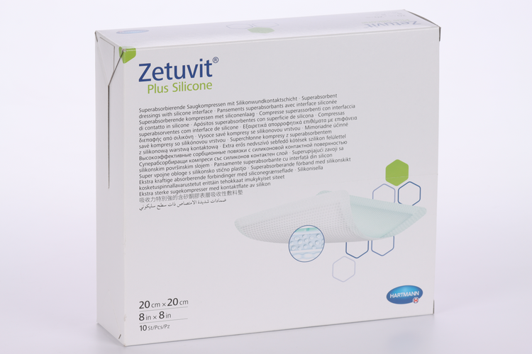 Повязка Zetuvit Plus Silicone стер суперабсорб с контакт слоем из силикона 20х20 см, 10 шт
