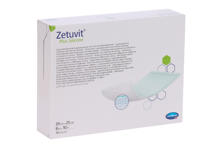 Повязка Zetuvit Plus Silicone стер суперабсорб с контакт слоем из силикона 20х25 см, 10 шт