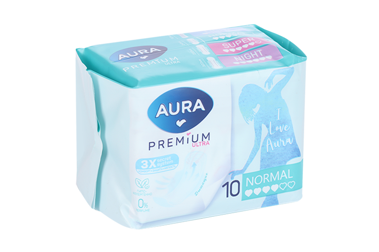 Прокладки AURA Premium normal женские гигиенические, 10 шт