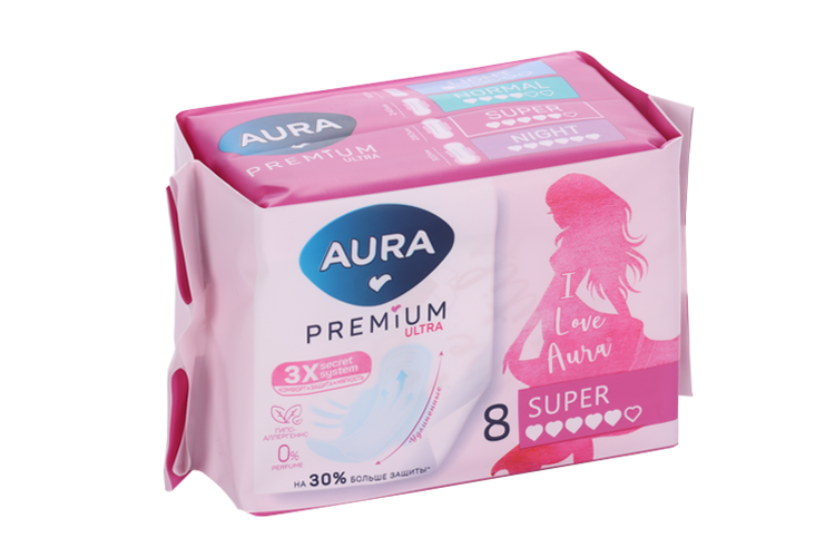 Прокладки AURA Premium super женские гигиенические, 8 шт