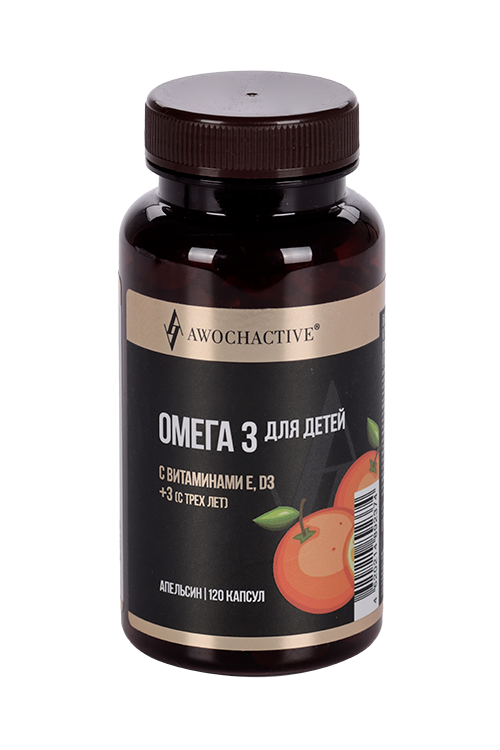 Комплекс Омега-3 с вит Е/Д aTech Nutrition детск апельсин, 120 шт, капсулы желатиновые мягкие