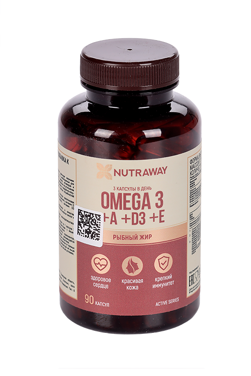 Омега 3+A+D3+E Nutraway, 1 350 мг, 90 шт, капсулы желатиновые мягкие