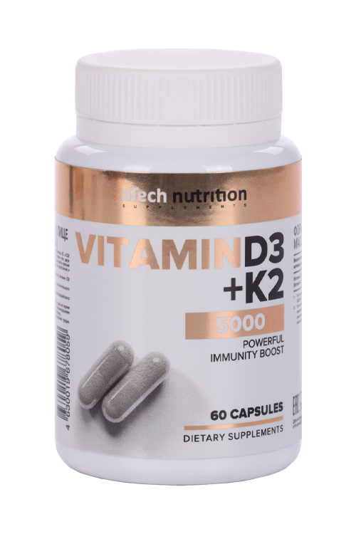 Витамин Д3 + К2 aTech nutrition, 450 мг, 60 шт, капсулы желатиновые твердые