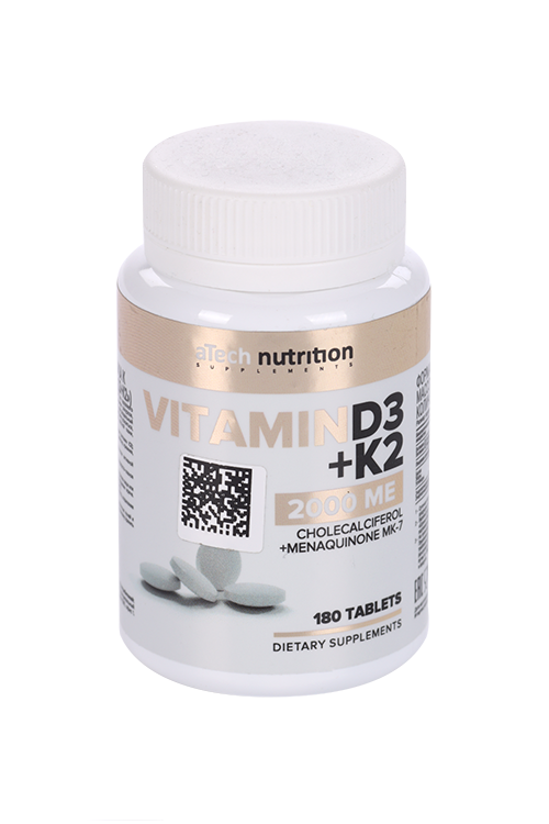 Витамин Д3+К2 2000 ME aTech nutrition, 180 шт, таблетки