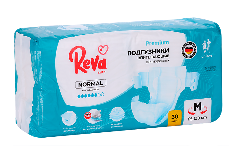 Подгузники Reva Care д/взрослых на липучках Normal р M, 30 шт