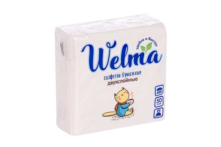 Салфетки Welma бумажные двухслойные белые, 50 шт