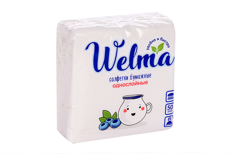 Салфетки Welma бумажные однослойные белые, 50 шт