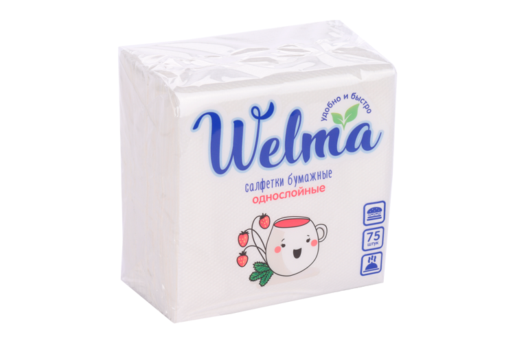 Салфетки Welma бумажные однослойные белые, 75 шт