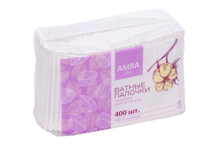 Ватные палочки AMRA Ультра, 400 шт, пакет