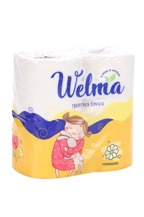 Туалетная бумага Welma с ароматом ромашки 2-х слойная с втулкой, 4 шт