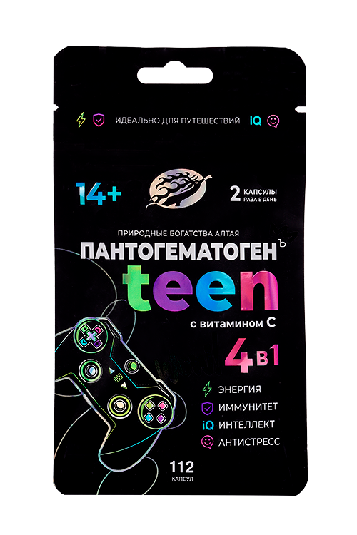 Пантогематоген Teen 4 в 1 с витамином C (14 +), 0,2 г, 112 шт, капсулы дой-пак