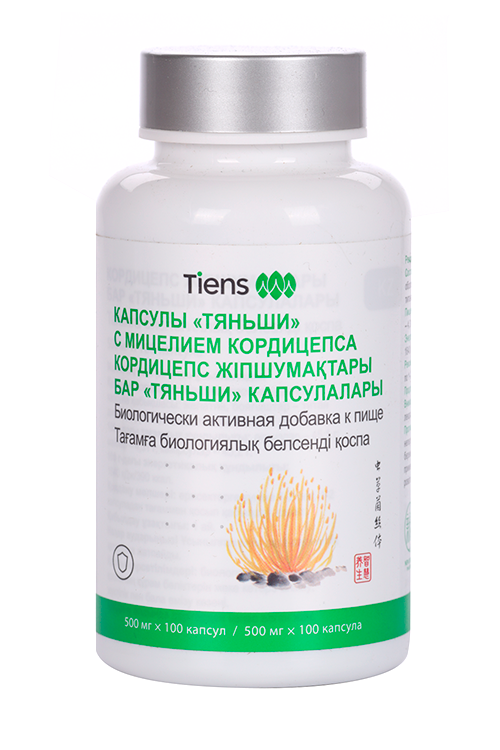 Капсулы Тяньши с мицелием кордицепса Tiens, 0,5 г, 100 шт, капсулы банка