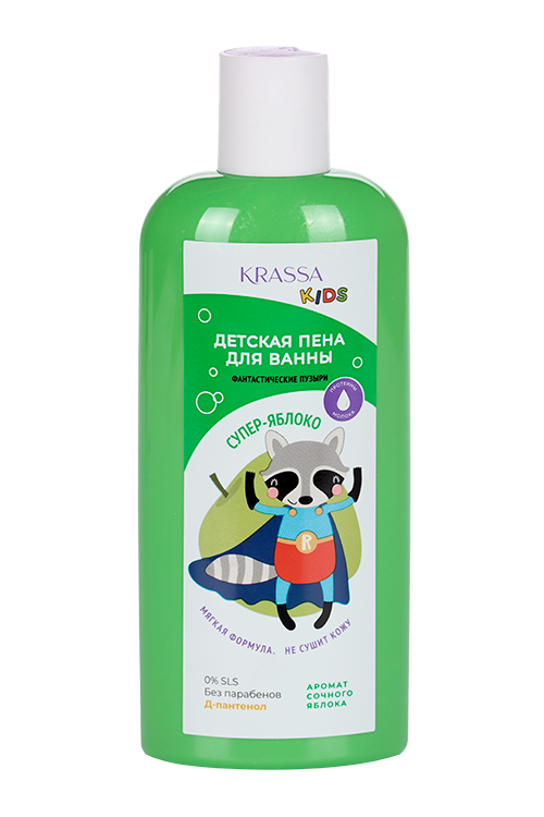 Пена Krassa Kids Супер-Яблоко Д-Пантенол/протеины молока д/ванны, 250 мл