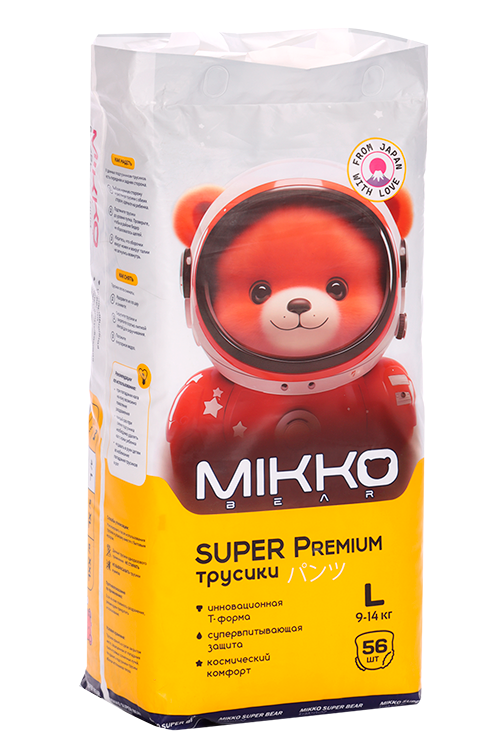 Подгузники-трусики Mikko Bear Super Premium д/детей L (9-14кг), 56 шт