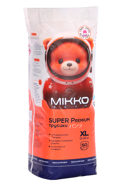 Подгузники-трусики Mikko Bear Super Premium д/детей XL (12-20 кг), 50 шт