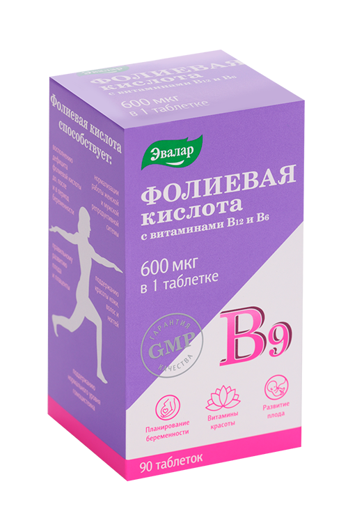 Фолиевая к-та с вит В12 и В6, 90 шт, таблетки