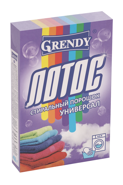 Порошок стиральный Grendy Лотос Универсал+ ручная стирка 400 г, (коробка)