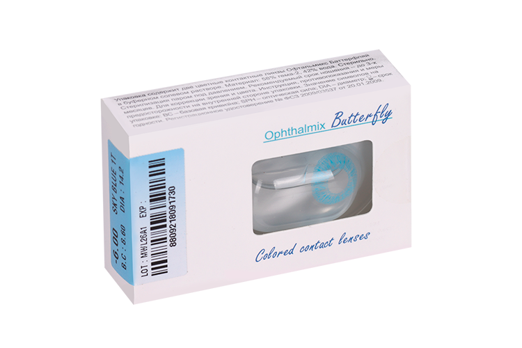 Линзы Офтальмикс Butterfly 1Т Sky/Sky Blue контактные R 8.6 (диоптрия -6,0), 2 шт