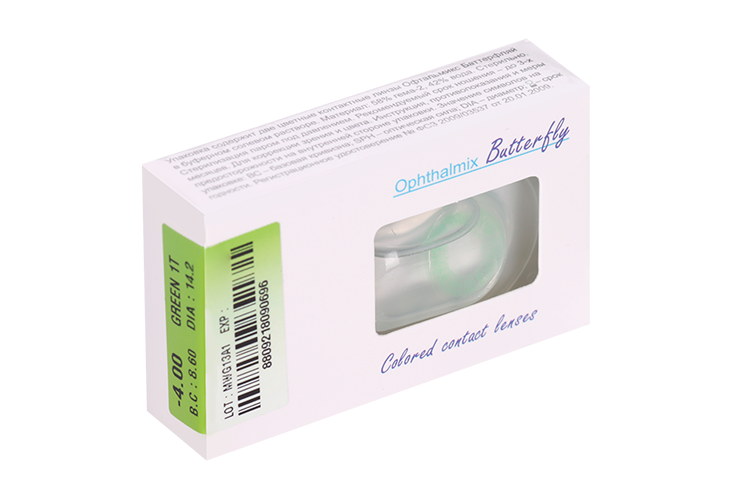 Линзы Офтальмикс Butterfly 1Т Green контактные R 8.6 (диоптрия -4,0), 2 шт