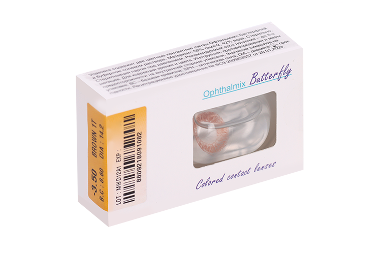 Линзы Офтальмикс Butterfly 1Т Brown контактные R 8.6 (диоптрия -3,5), 2 шт