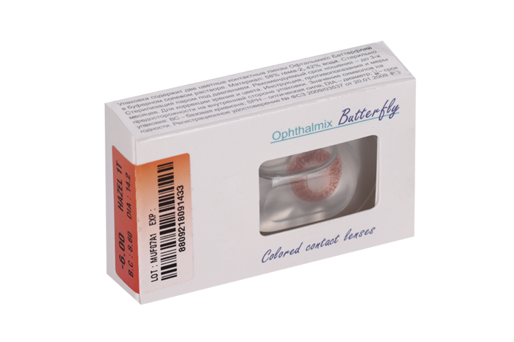 Линзы Офтальмикс Butterfly 1Т Hazel контактные R 8.6 (диоптрия -6,0), 2 шт