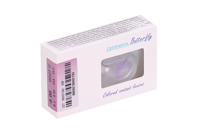 Линзы Офтальмикс Butterfly 1Т Violet контактные R 8.6 (диоптрия -6,0), 2 шт