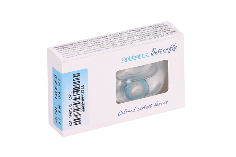 Линзы Офтальмикс Butterfly 3Т Sky/Sky Blue контактные R 8.6 (диоптрия -6,5), 2 шт