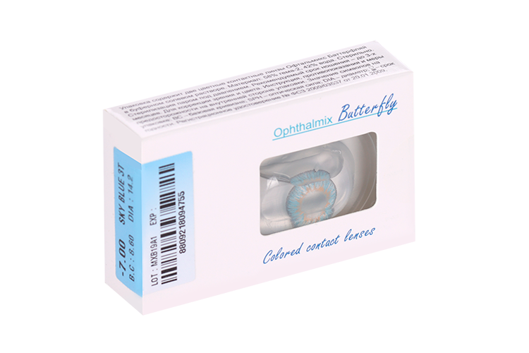 Линзы Офтальмикс Butterfly 3Т Sky/Sky Blue контактные R 8.6 (диоптрия -7,0), 2 шт
