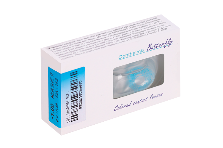 Линзы Офтальмикс Butterfly 1Т Aqua/Aqua Blue контактные R 8.6 (диоптрия -1,0), 2 шт