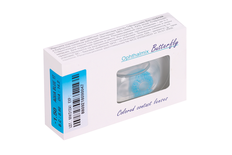 Линзы Офтальмикс Butterfly 1Т Aqua/Aqua Blue контактные R 8.6 (диоптрия -1,5), 2 шт