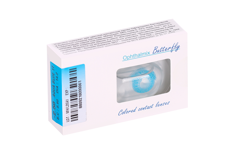 Линзы Офтальмикс Butterfly 1Т Aqua/Aqua Blue контактные R 8.6 (диоптрия -2,5), 2 шт