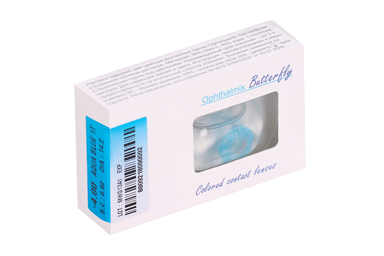 Линзы Офтальмикс Butterfly 1Т Aqua/Aqua Blue контактные R 8.6 (диоптрия -4,0), 2 шт