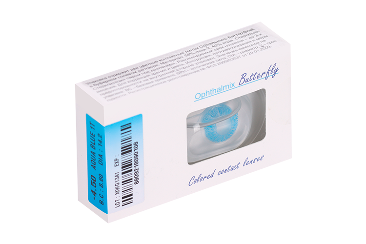 Линзы Офтальмикс Butterfly 1Т Aqua/Aqua Blue контактные R 8.6 (диоптрия -4,5), 2 шт