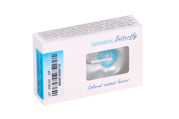 Линзы Офтальмикс Butterfly 1Т Aqua/Aqua Blue контактные R 8.6 (диоптрия -5,0), 2 шт