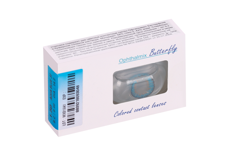Линзы Офтальмикс Butterfly 3Т Aqua/Aqua Blue контактные R 8.6 (диоптрия -1,5), 2 шт