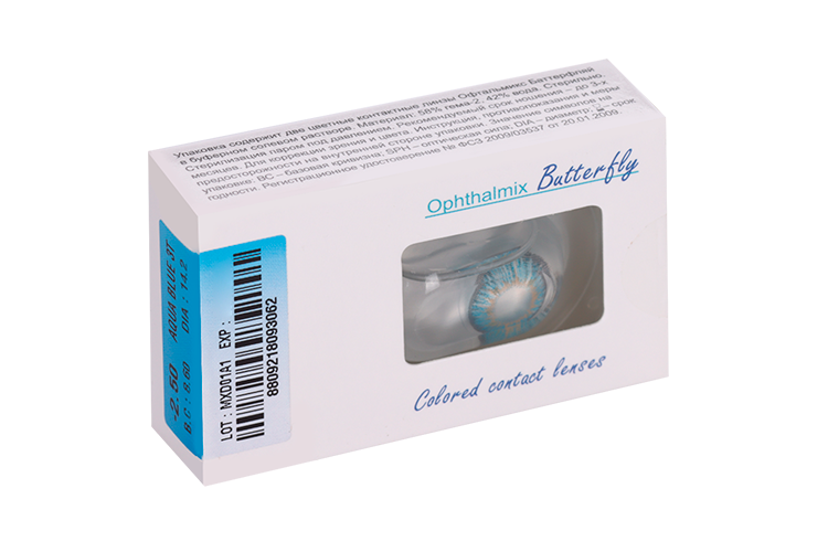 Линзы Офтальмикс Butterfly 3Т Aqua/Aqua Blue контактные R 8.6 (диоптрия -2,5), 2 шт