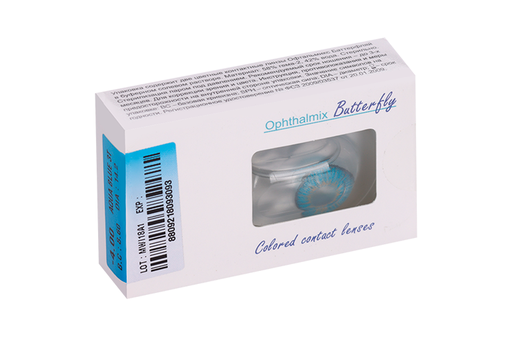 Линзы Офтальмикс Butterfly 3Т Aqua/Aqua Blue контактные R 8.6 (диоптрия -4,0), 2 шт