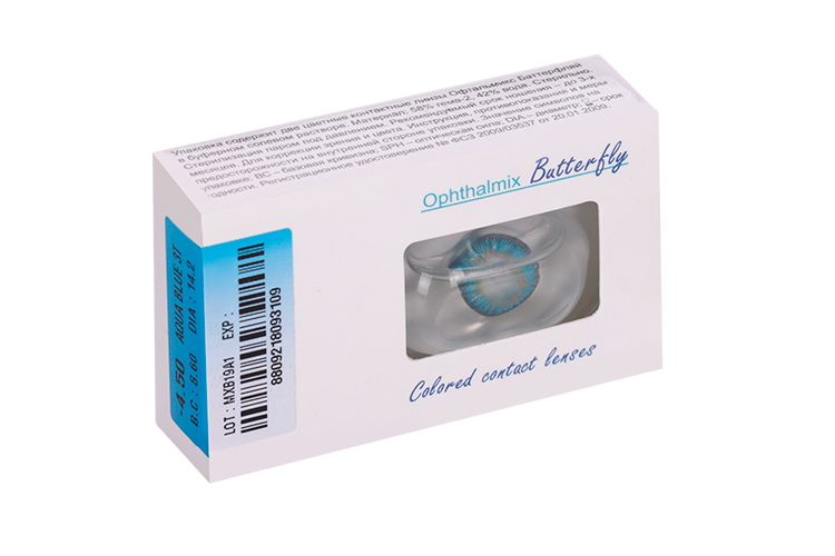 Линзы Офтальмикс Butterfly 3Т Aqua/Aqua Blue контактные R 8.6 (диоптрия -4,5), 2 шт
